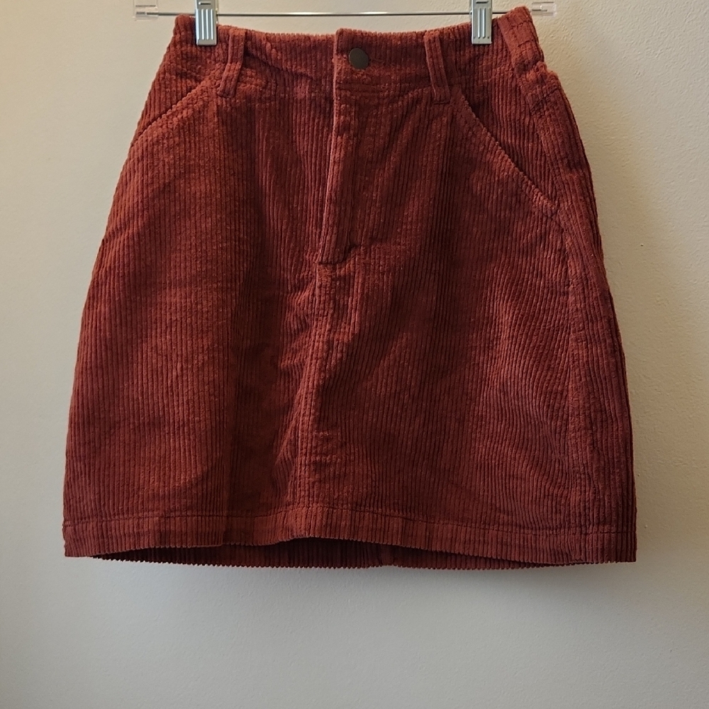 Pact Rust Corduroy A-Line Mini Skirt, XS